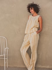 FatFace Pendeen Natural Linen Blend Stripe Trousers - Image 2 of 9