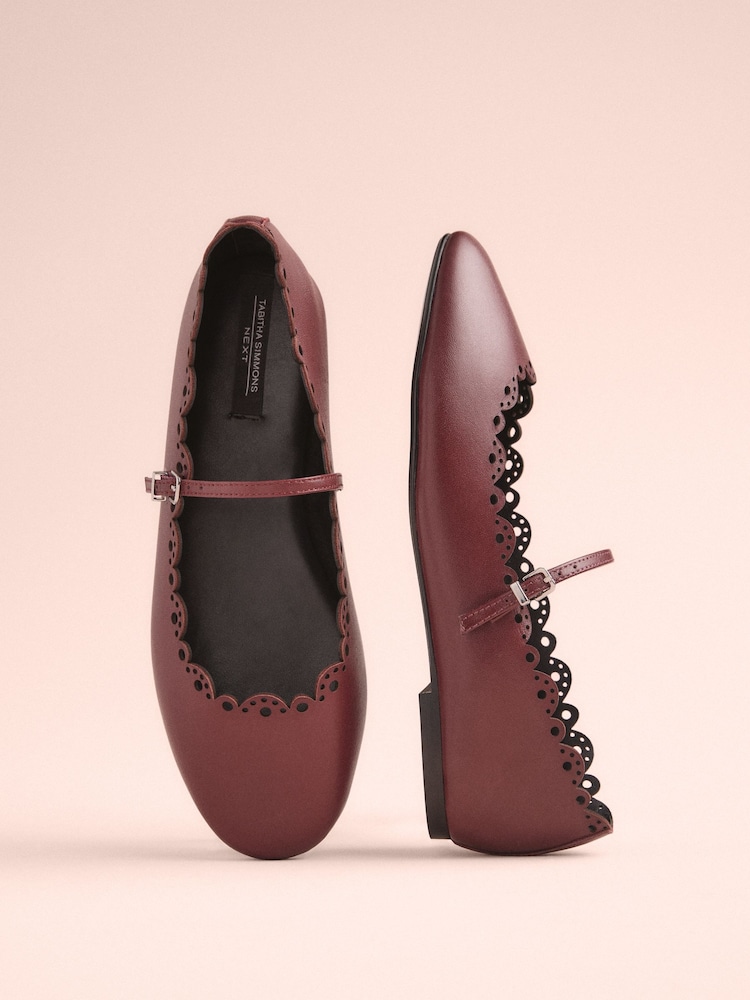 Red Tabitha Simmons x Next Elfie Leather Scalloped Mary Jane Shoes - Image 1 of 11