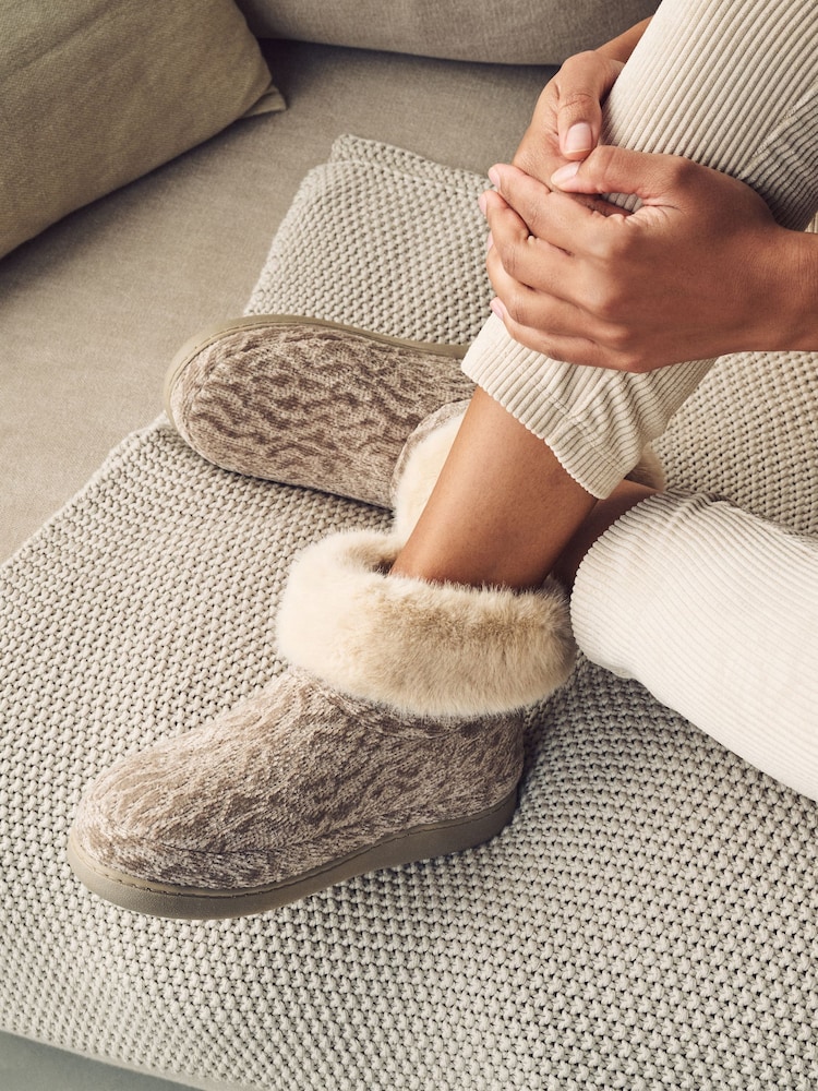 Neutral Faux Fur Boots Slippers - Image 1 of 7