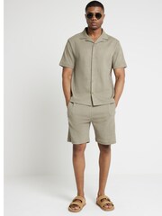 River Island Green Regular Fit Plisse 100% Cotton Shorts - Image 1 of 4