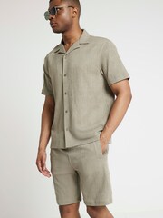 River Island Green Regular Fit Plisse 100% Cotton Shorts - Image 2 of 4