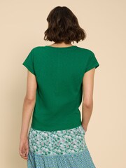 White Stuff Green Nelly Notch Neck 100% Cotton T-Shirt - Image 2 of 7
