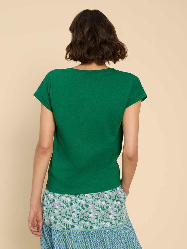 White Stuff Green Nelly Notch Neck 100% Cotton T-Shirt - Image 2 of 7 White Stuff Green Nelly Notch Neck 100% Cotton T-Shirt - Image 2 of 7
