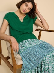 White Stuff Green Nelly Notch Neck 100% Cotton T-Shirt - Image 3 of 7