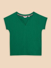 White Stuff Green Nelly Notch Neck 100% Cotton T-Shirt - Image 5 of 7