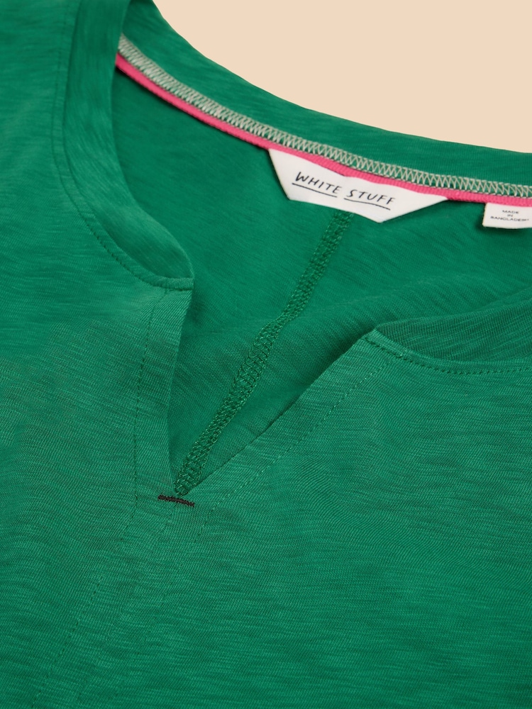 White Stuff Green Nelly Notch Neck 100% Cotton T-Shirt - Image 7 of 7