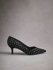 Black Tabitha Simmons Lola Leather Studded Point Heels - Image 8 of 11