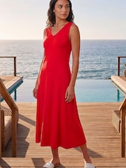 Roman Red Sleeveless V-Neck Midi Dress - Image 1 of 4