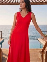 Roman Red Sleeveless V-Neck Midi Dress - Image 3 of 4