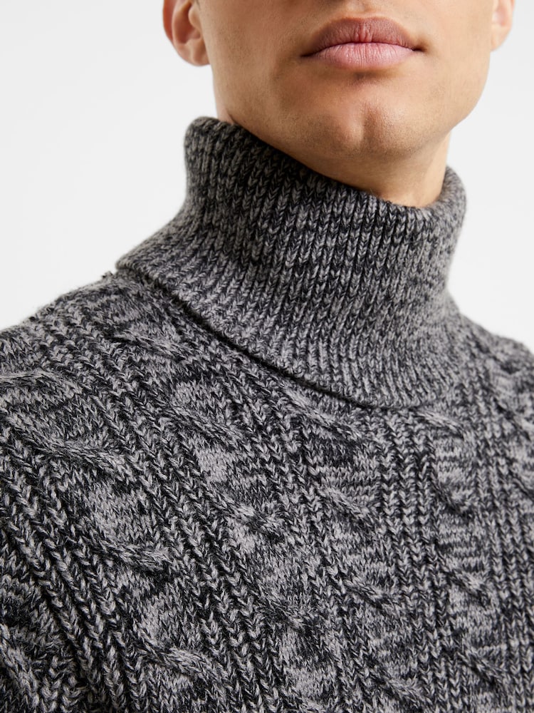 French Connection Grey Cable Knit Roll Neck Jumper - Image 2 of 2