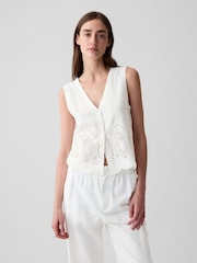 Gap White Linen Blend Waistcoat Vest - Image 1 of 5
