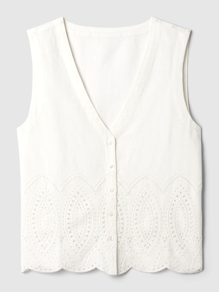 Gap White Linen Blend Waistcoat Vest - Image 5 of 5