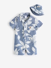 Gap Blue Brannan Bear Print Short Sleeve Baby Romper & Hat (Newborn-24mths) - Image 1 of 7