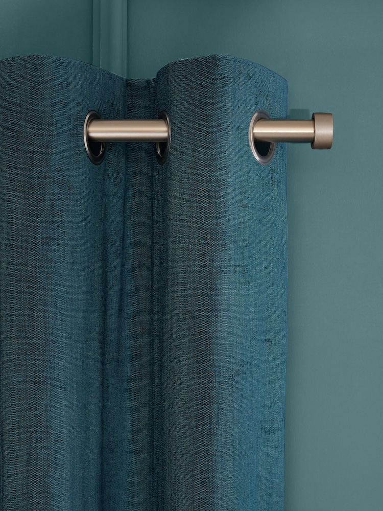 Teal Blue Matte Chenille Blackout/Thermal Eyelet Curtains - Image 5 of 6