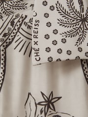 Reiss Champagne/Brown Kalid Reiss | Ché Printed Cuban Collar Shirt - Image 5 of 6