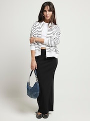 River Island Black Stripe Jersey Zip-Up Bomber Jacket - Image 1 of 6