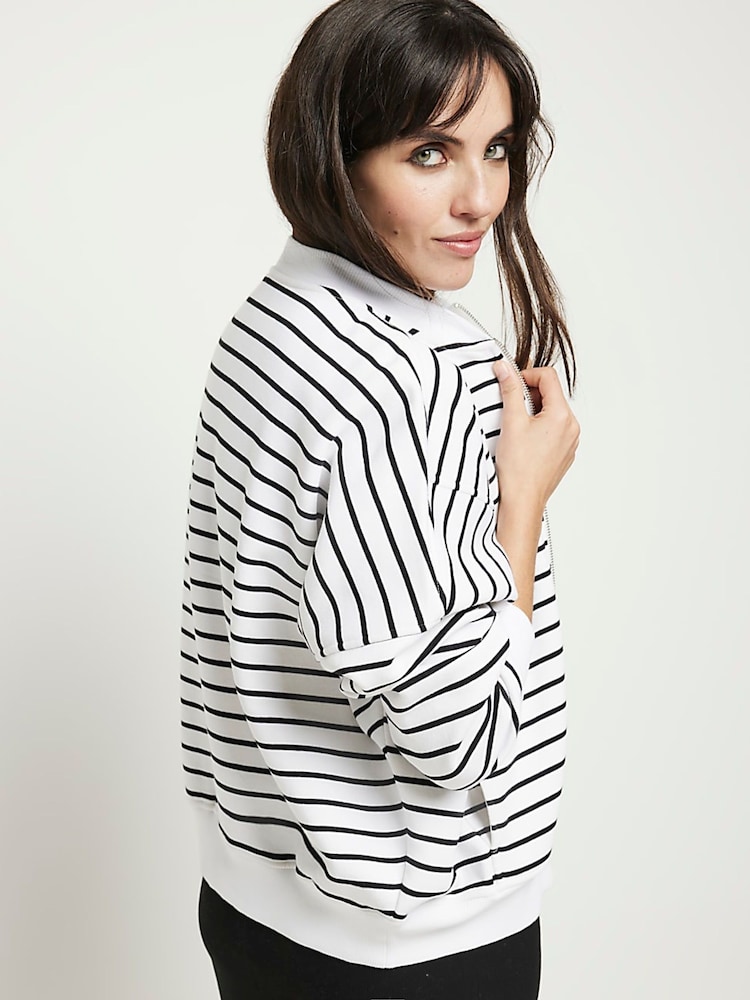 River Island Black Stripe Jersey Zip-Up Bomber Jacket - Image 2 of 6