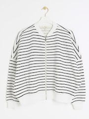 River Island Black Stripe Jersey Zip-Up Bomber Jacket - Image 5 of 6