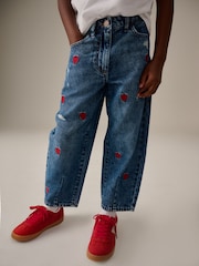 Blue Denim 100% Cotton Heart Embroidered Balloon Jeans (3-16yrs) - Image 1 of 10