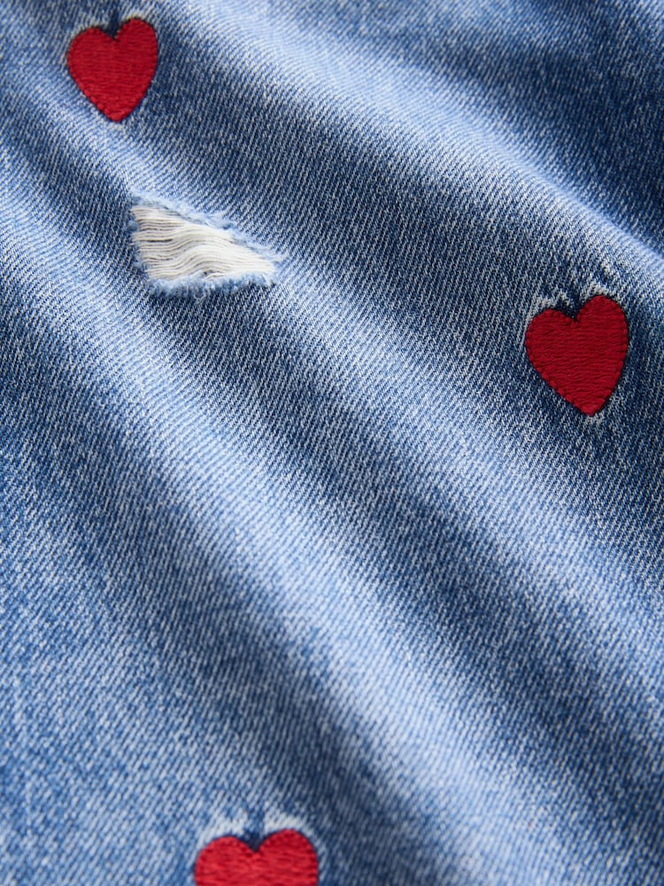 Blue Denim 100% Cotton Heart Embroidered Balloon Jeans (3-16yrs) - Image 10 of 10