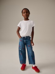 Blue Denim 100% Cotton Heart Embroidered Balloon Jeans (3-16yrs) - Image 2 of 10