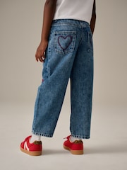 Blue Denim 100% Cotton Heart Embroidered Balloon Jeans (3-16yrs) - Image 3 of 10