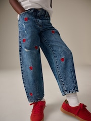 Blue Denim 100% Cotton Heart Embroidered Balloon Jeans (3-16yrs) - Image 4 of 10