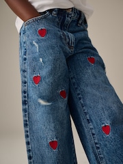 Blue Denim 100% Cotton Heart Embroidered Balloon Jeans (3-16yrs) - Image 5 of 10