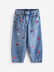 Blue Denim 100% Cotton Heart Embroidered Balloon Jeans (3-16yrs) - Image 6 of 10