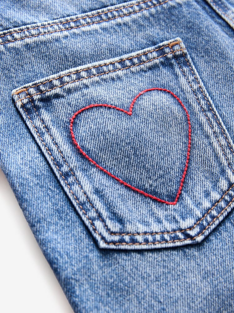 Buy Blue Denim 100% Cotton Heart Embroidered Balloon Jeans (3