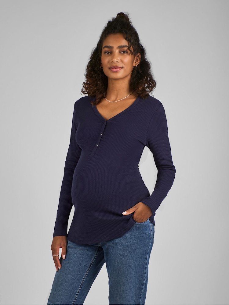 JoJo Maman Bébé Navy Blue Popper Front Jersey Maternity Top - Image 1 of 4
