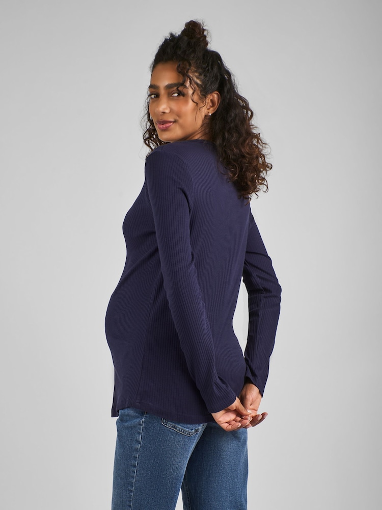 JoJo Maman Bébé Navy Blue Popper Front Jersey Maternity Top - Image 2 of 4