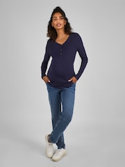 JoJo Maman Bébé Navy Blue Popper Front Jersey Maternity Top - Image 3 of 4