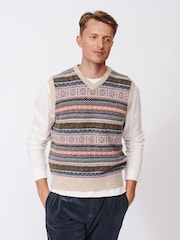 Aubin Ecru Fairisle Pattern Wool Slipover Jumper - Image 1 of 7