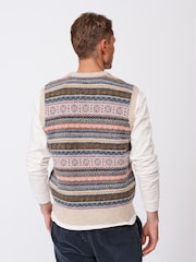 Aubin Ecru Fairisle Pattern Wool Slipover Jumper - Image 2 of 7
