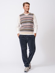 Aubin Ecru Fairisle Pattern Wool Slipover Jumper - Image 3 of 7
