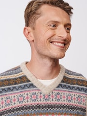 Aubin Ecru Fairisle Pattern Wool Slipover Jumper - Image 4 of 7
