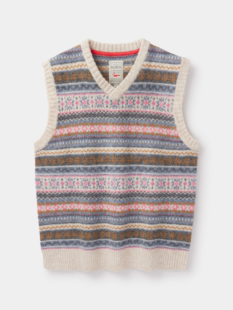 Aubin Ecru Fairisle Pattern Wool Slipover Jumper - Image 7 of 7