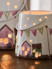 Set of 2 White Ceramic House Scene Tea Light Holders - Image 3 of 4