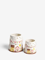 Set of 2 White Ceramic House Scene Tea Light Holders - Image 4 of 4