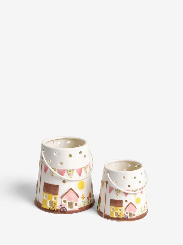 Set of 2 White Ceramic House Scene Tea Light Holders - Image 4 of 4