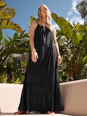 Long Tall Sally Black Maxi Halter Ruched Neck Dress - Image 1 of 6