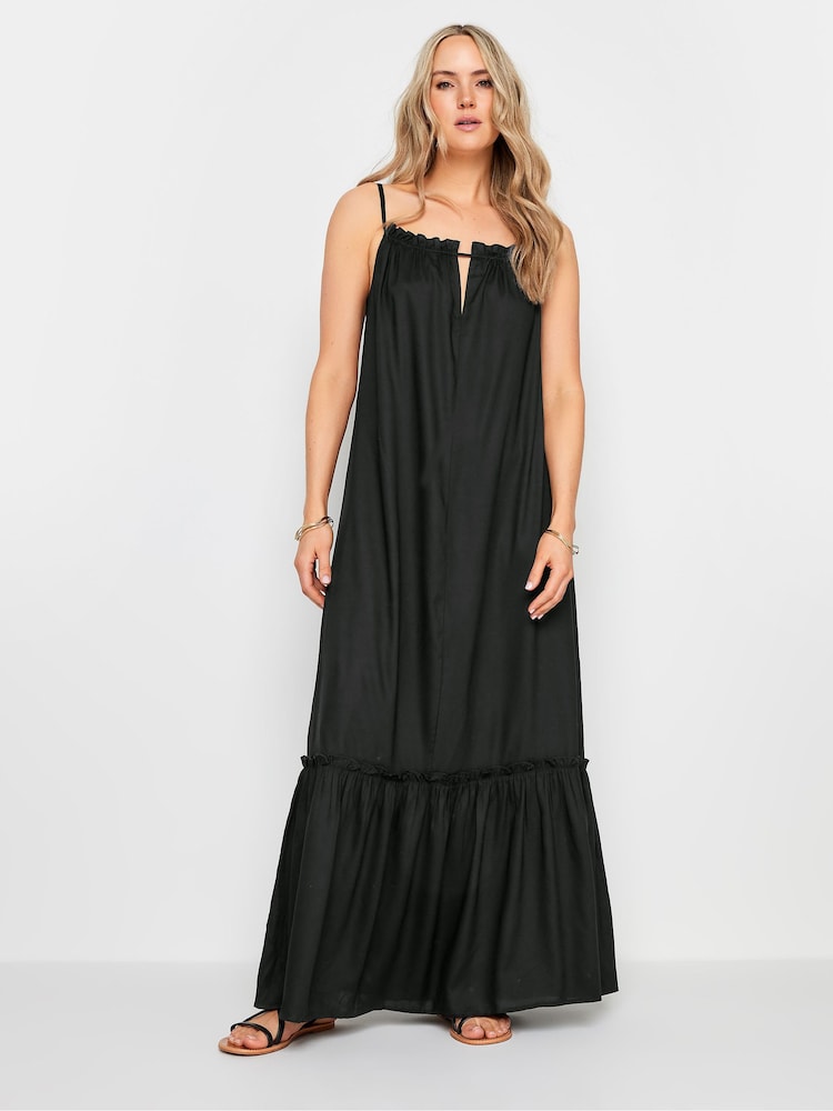 Long Tall Sally Black Maxi Halter Ruched Neck Dress - Image 4 of 6