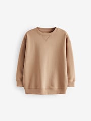 Tan Brown Oversized Plain Crew Neck 100% Cotton Sweatshirt (3-16yrs) - Image 1 of 4