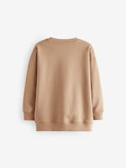 Tan Brown Oversized Plain Crew Neck 100% Cotton Sweatshirt (3-16yrs) - Image 2 of 4