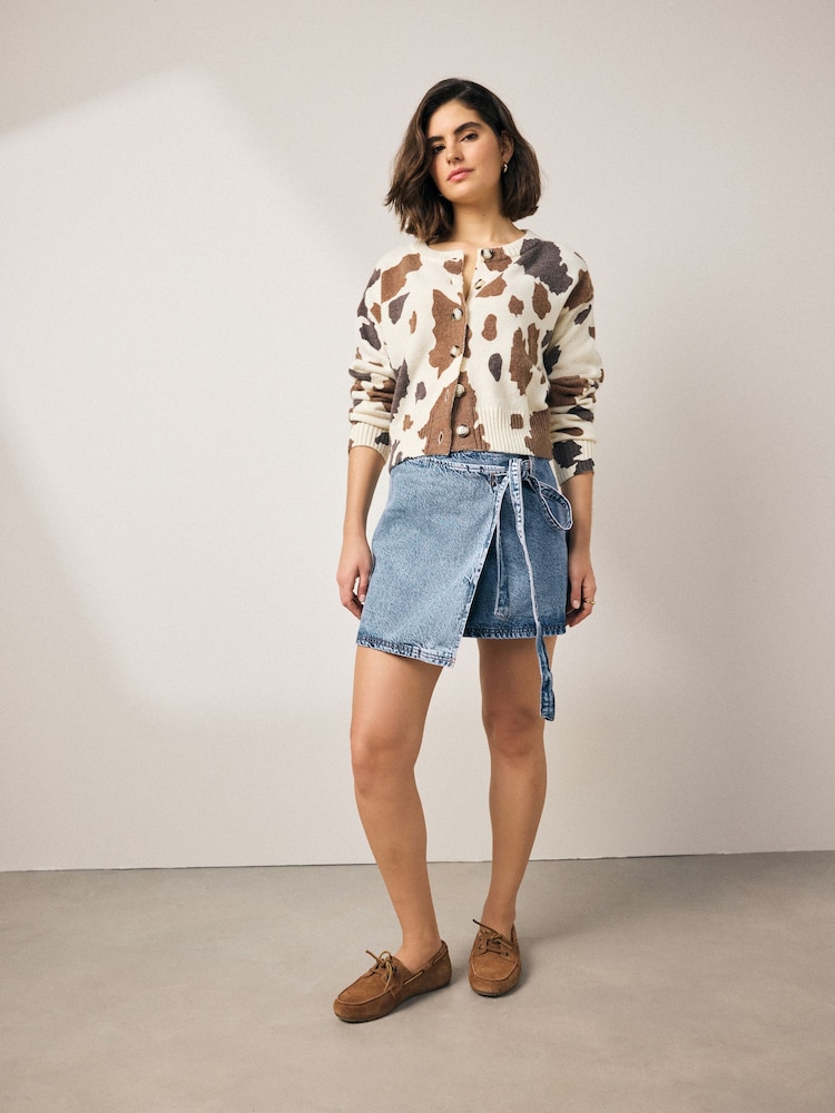 Mid Blue Wrap Denim Mini 100% Cotton Skirt - Image 1 of 7
