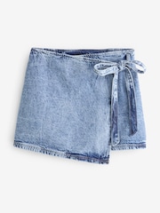 Mid Blue Wrap Denim Mini 100% Cotton Skirt - Image 5 of 7