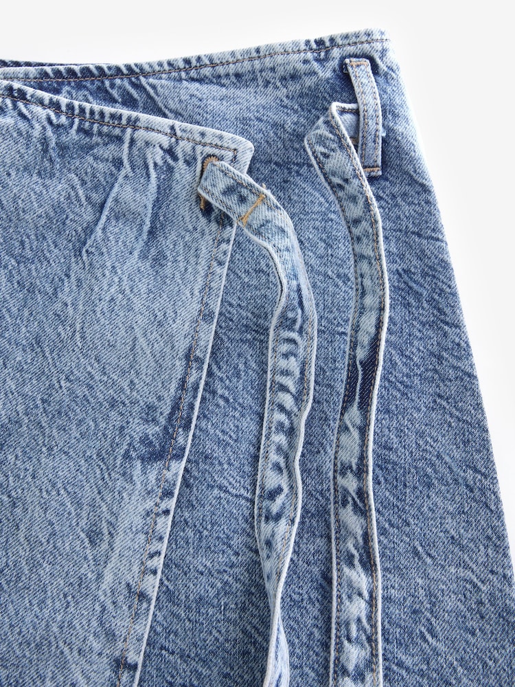 Mid Blue Wrap Denim Mini 100% Cotton Skirt - Image 7 of 7