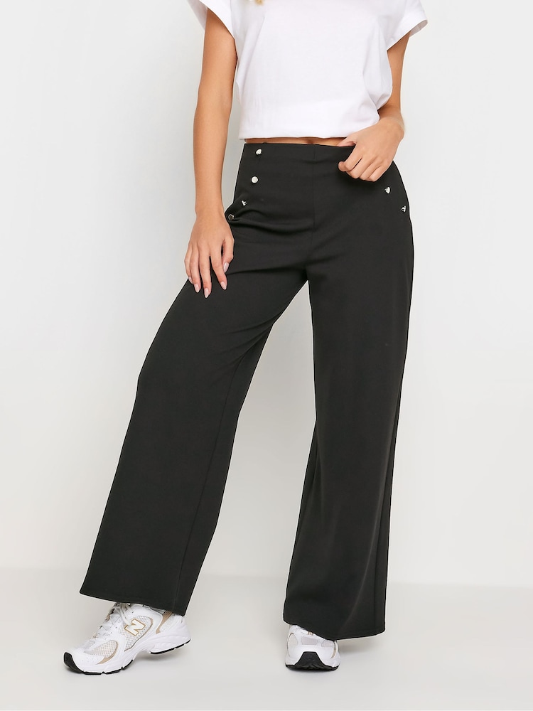 PixieGirl Petite Black Button Detail Wide Leg Trousers - Image 2 of 4