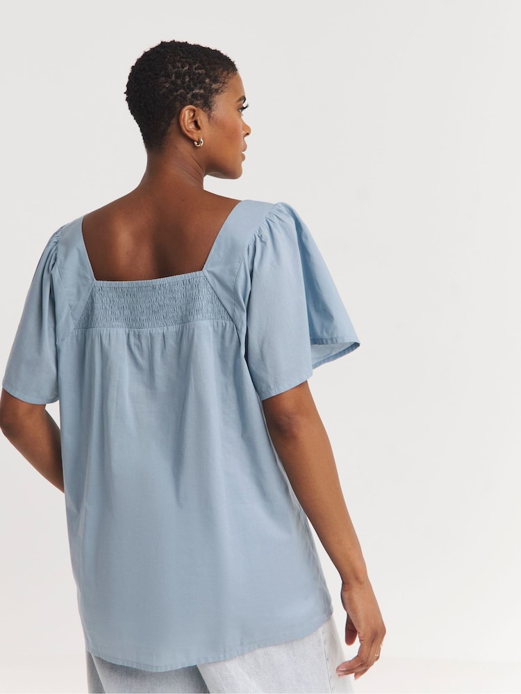 JD Williams Blue 100% Cotton Cambric Square Neck Top - Image 2 of 4